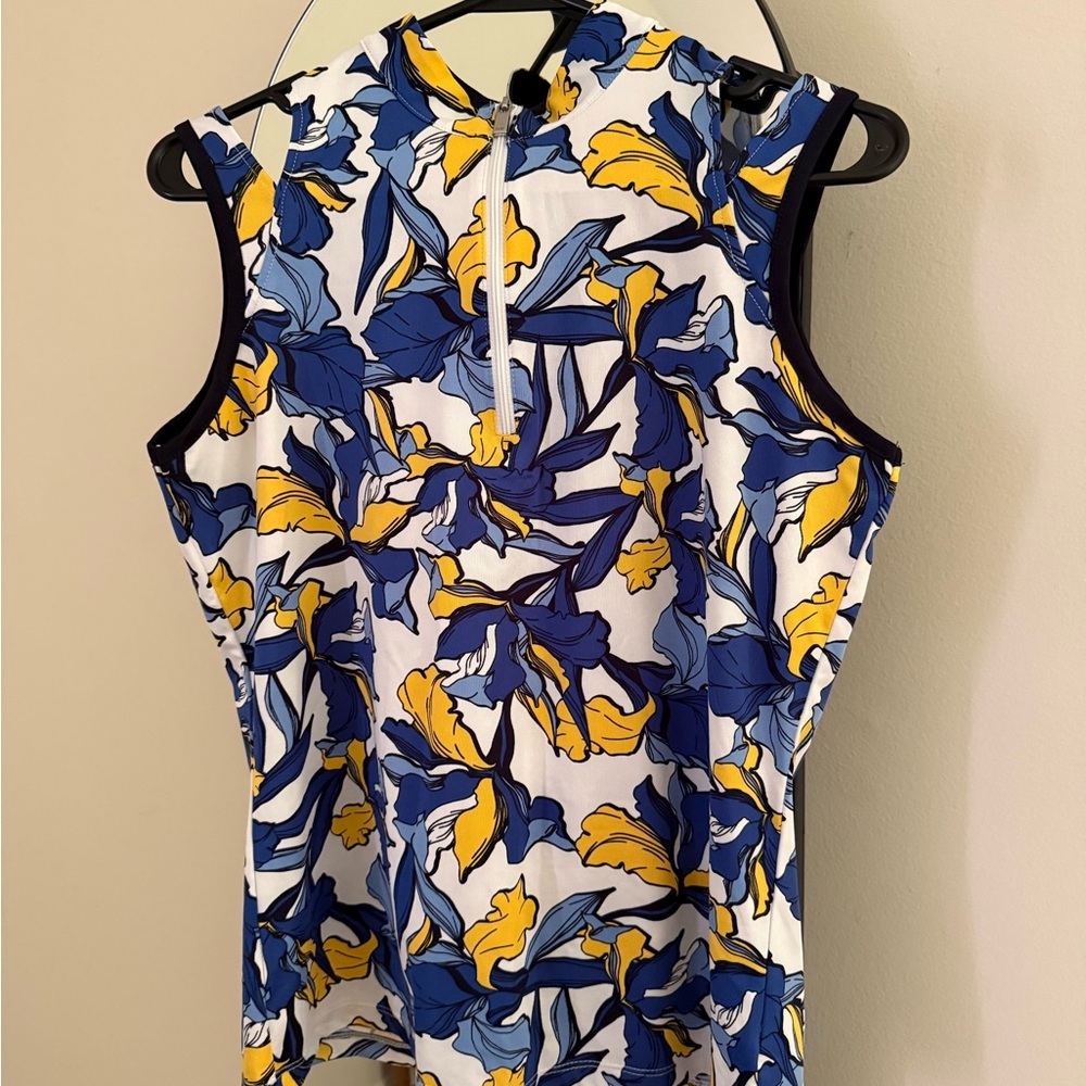 Tal White Label Floral Golf Polo Top in Navy & Yellow